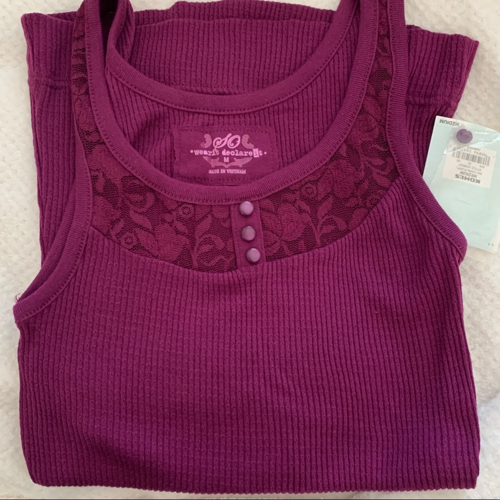 Fuchsia ribbed lace tank top